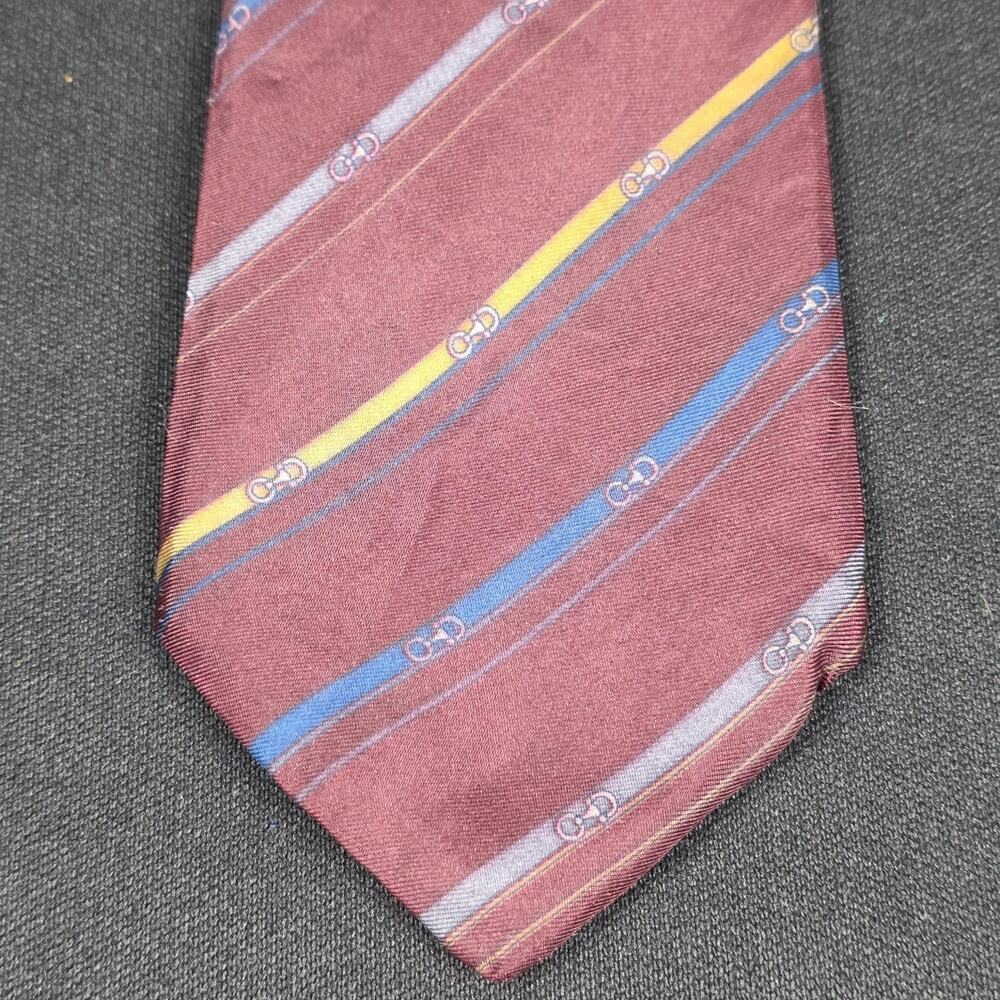 Lucien Piccard Men's Tie Plum Blue Yellow Striped Silk Italian Fabric